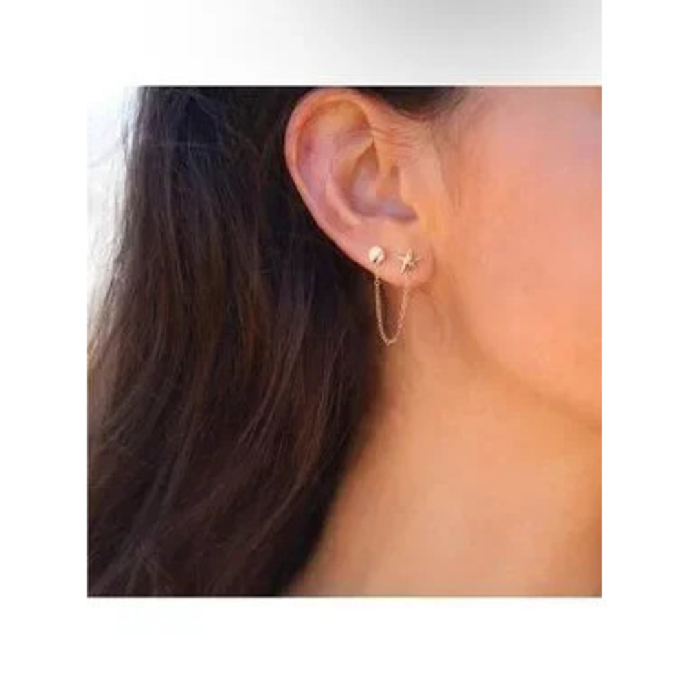 14k Gold Plated Star Chain Linked Earring Set - Picture 2 of 3